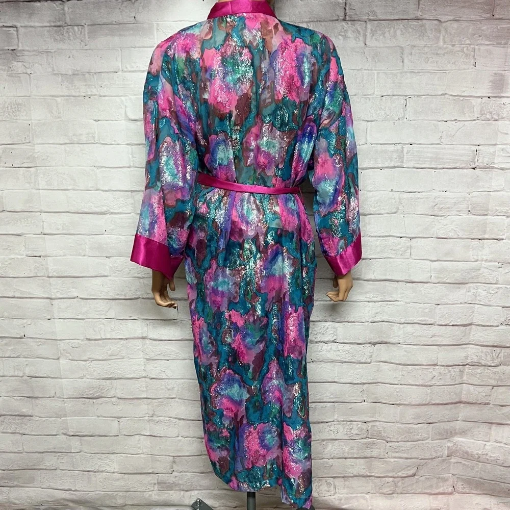 Victorias Secret Bathrobe Womens One Size OSFM‎ Pink Floral Gold Label Vintage